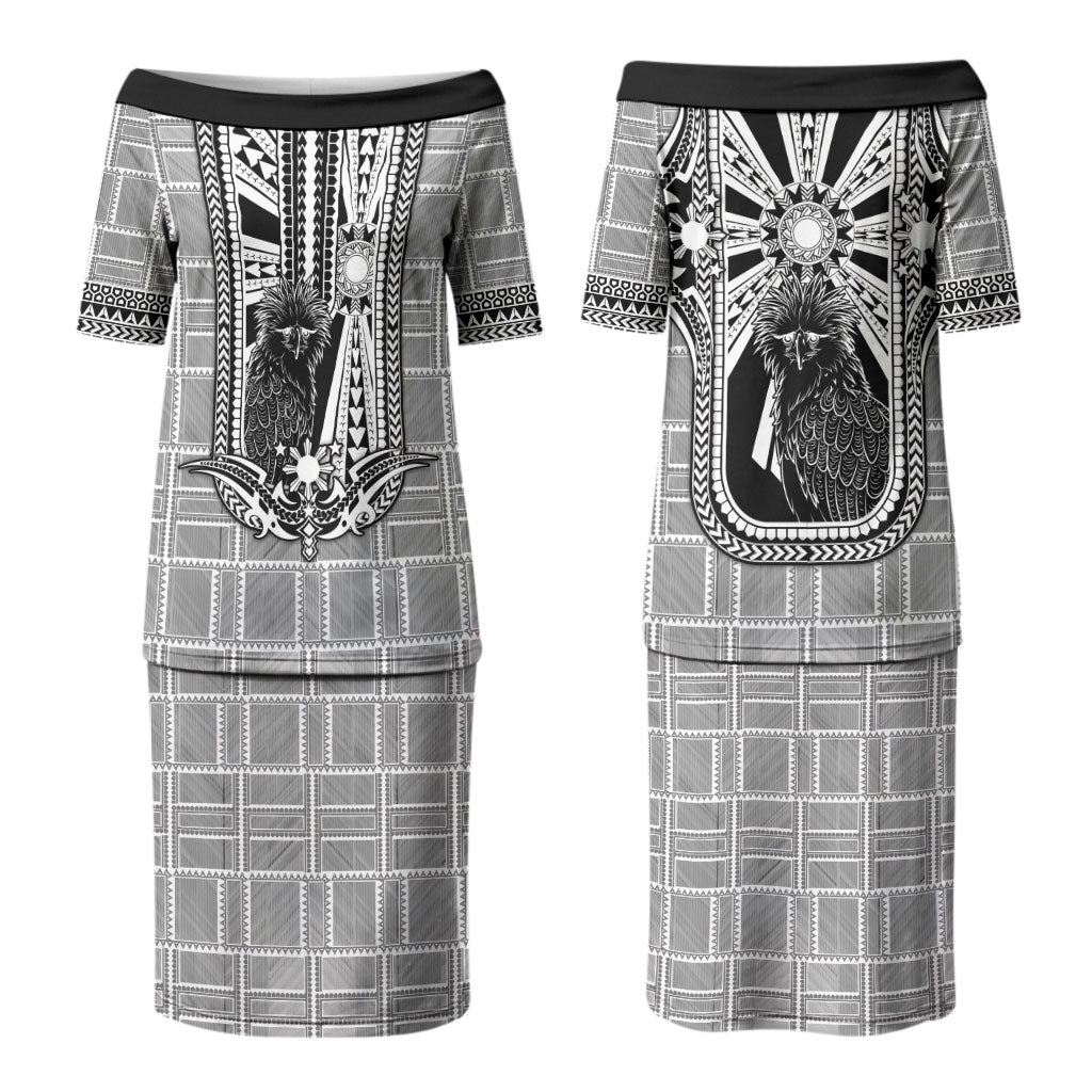 Mabuhay Philippines Festival Family Matching Puletasi and Hawaiian Shirt Philippine Eagle Sun Three Stars Barong Pattern DT05 Mom's Dress Gray - Polynesian Pride