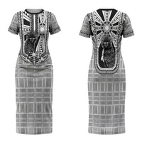 Mabuhay Philippines Festival Family Matching Short Sleeve Bodycon Dress and Hawaiian Shirt Philippine Eagle Sun Three Stars Barong Pattern DT05 Mom's Dress Gray - Polynesian Pride