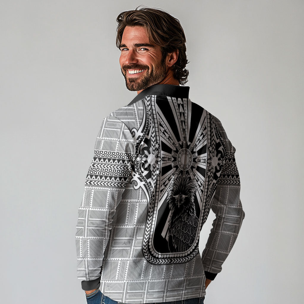 Mabuhay Philippines Festival Long Sleeve Polo Shirt Philippine Eagle Sun Three Stars Barong Pattern DT05 - Polynesian Pride