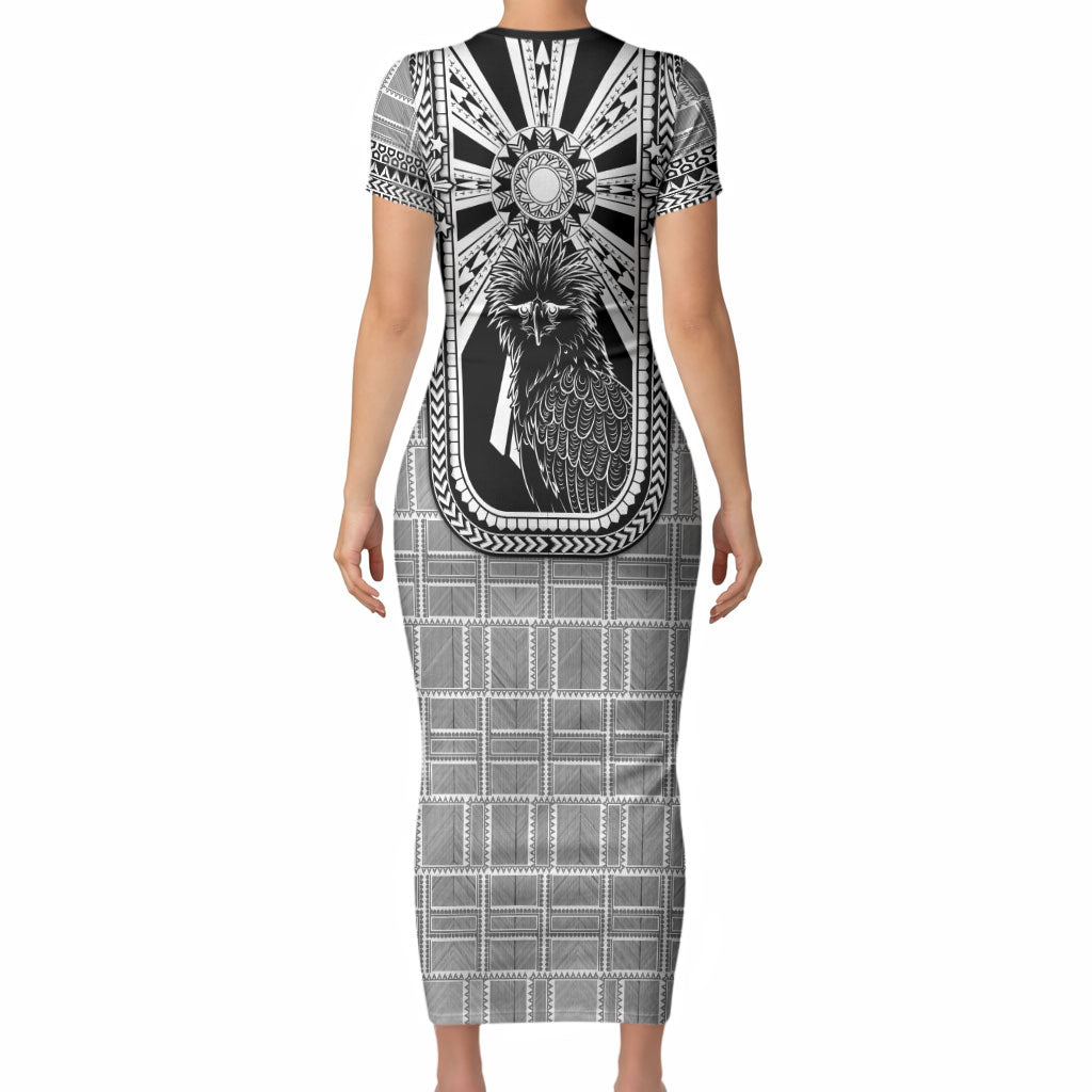 Mabuhay Philippines Festival Short Sleeve Bodycon Dress Philippine Eagle Sun Three Stars Barong Pattern DT05 - Polynesian Pride