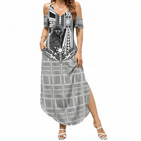 Mabuhay Philippines Festival Summer Maxi Dress Philippine Eagle Sun Three Stars Barong Pattern DT05 Women Gray - Polynesian Pride