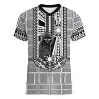 Mabuhay Philippines Festival Women V-Neck T-Shirt Philippine Eagle Sun Three Stars Barong Pattern DT05 Female Gray - Polynesian Pride