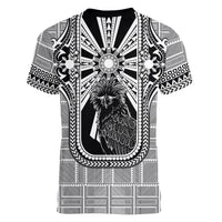 Mabuhay Philippines Festival Women V-Neck T-Shirt Philippine Eagle Sun Three Stars Barong Pattern DT05 - Polynesian Pride