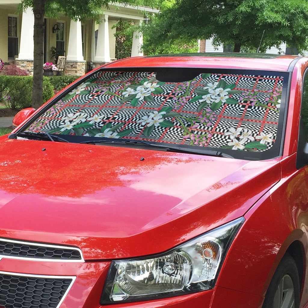 Red Binakol Motifs With Jasminum Sambac Auto Sun Shade Mabuhay Philippines Festival DT05 - Polynesian Pride