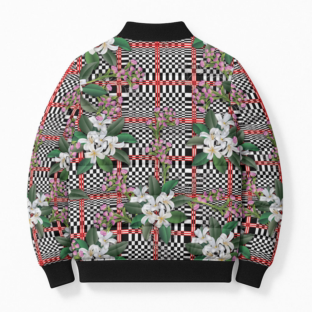 Red Binakol Motifs With Jasminum Sambac Bomber Puffer Jacket Mabuhay Philippines Festival DT05 - Polynesian Pride