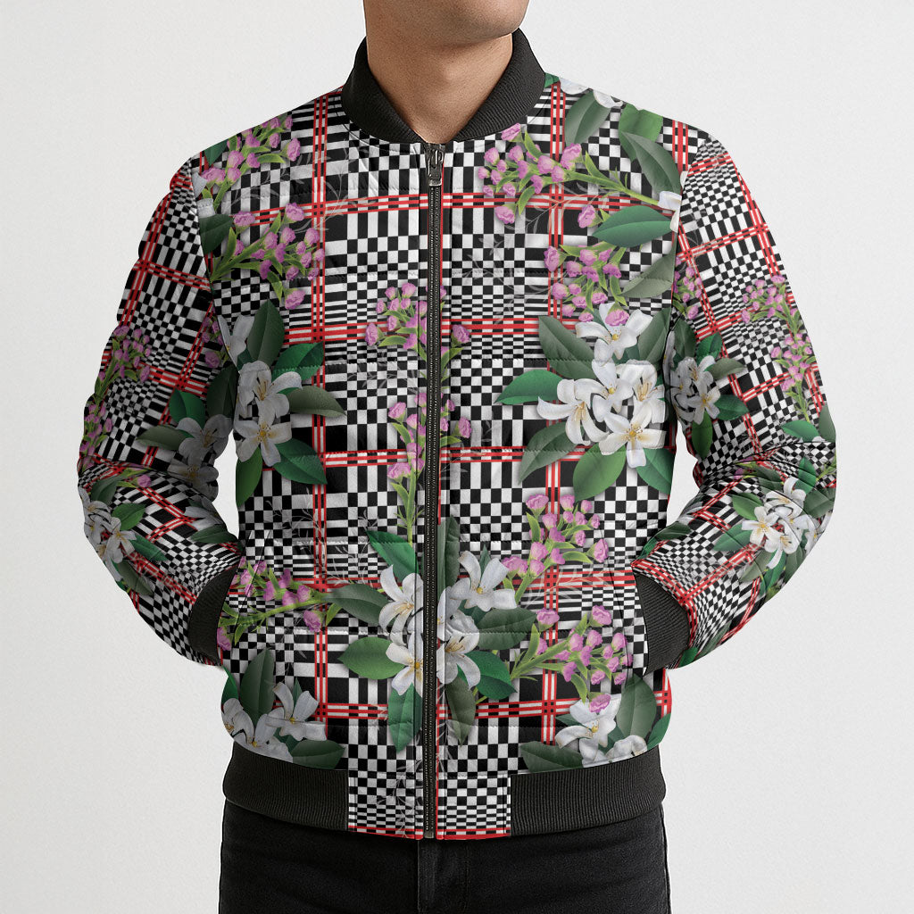 Red Binakol Motifs With Jasminum Sambac Bomber Puffer Jacket Mabuhay Philippines Festival DT05 - Polynesian Pride