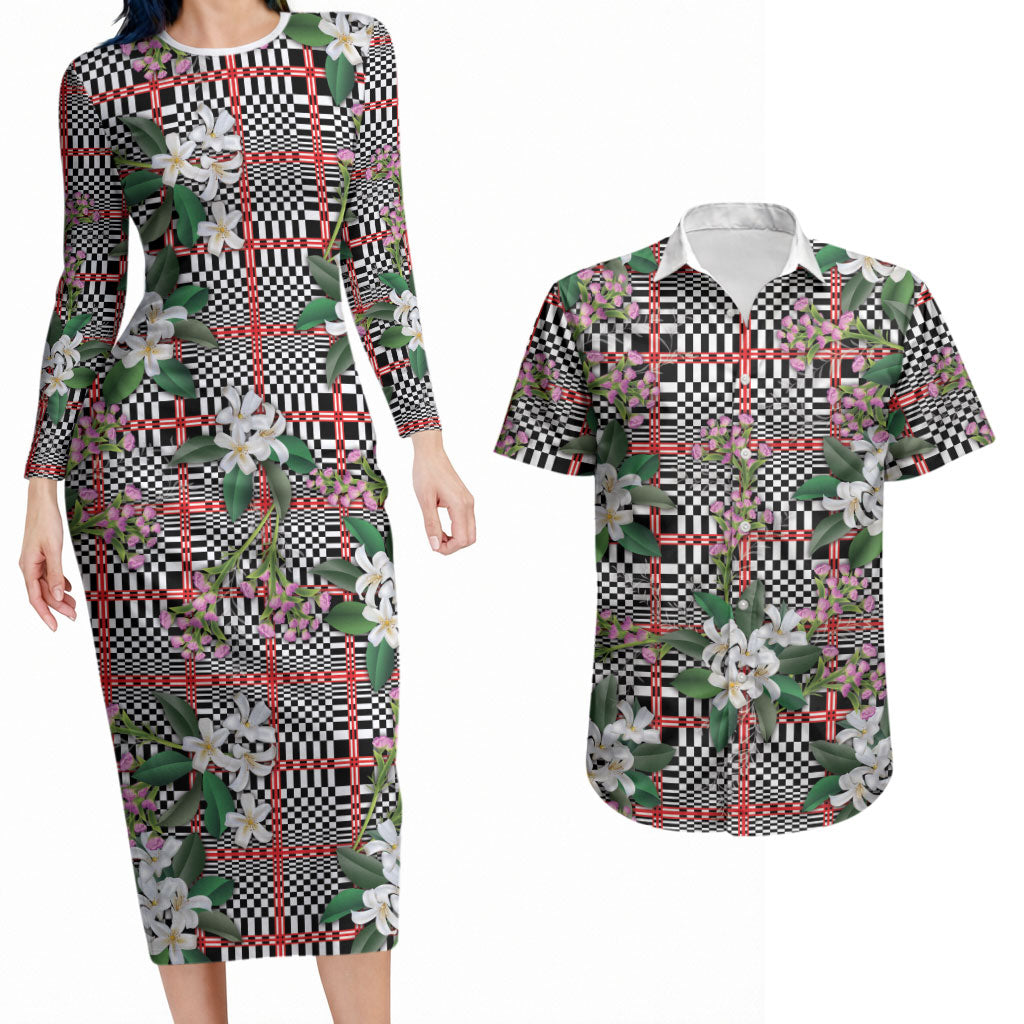 Red Binakol Motifs With Jasminum Sambac Couples Matching Long Sleeve Bodycon Dress and Hawaiian Shirt Mabuhay Philippines Festival DT05 Red - Polynesian Pride
