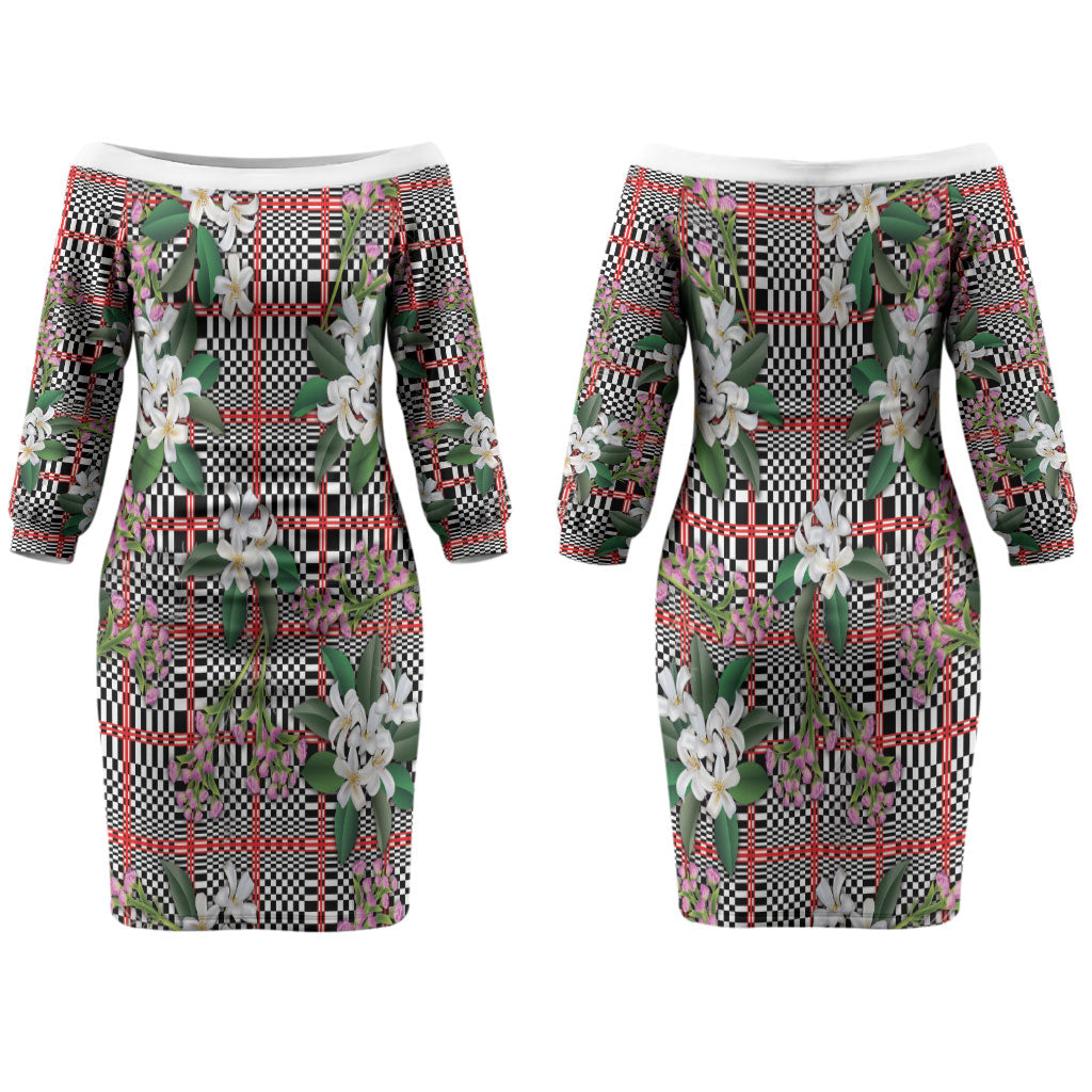 Red Binakol Motifs With Jasminum Sambac Couples Matching Off The Shoulder Long Sleeve Dress and Hawaiian Shirt Mabuhay Philippines Festival DT05 - Polynesian Pride