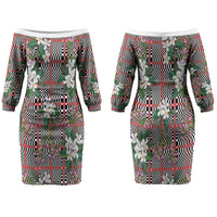 Red Binakol Motifs With Jasminum Sambac Couples Matching Off The Shoulder Long Sleeve Dress and Hawaiian Shirt Mabuhay Philippines Festival DT05 - Polynesian Pride