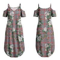Red Binakol Motifs With Jasminum Sambac Couples Matching Summer Maxi Dress and Long Sleeve Button Shirt Mabuhay Philippines Festival DT05 - Polynesian Pride