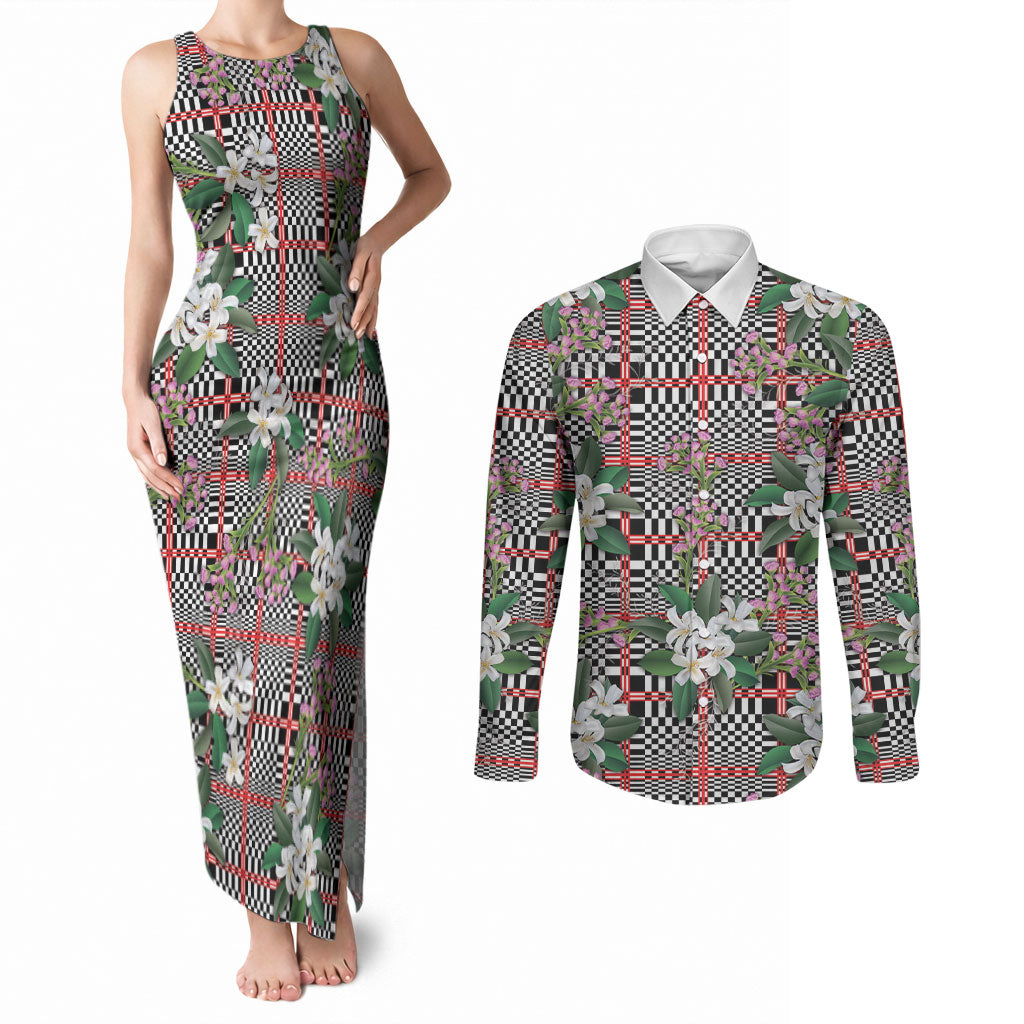 Red Binakol Motifs With Jasminum Sambac Couples Matching Tank Maxi Dress and Long Sleeve Button Shirt Mabuhay Philippines Festival DT05 Red - Polynesian Pride