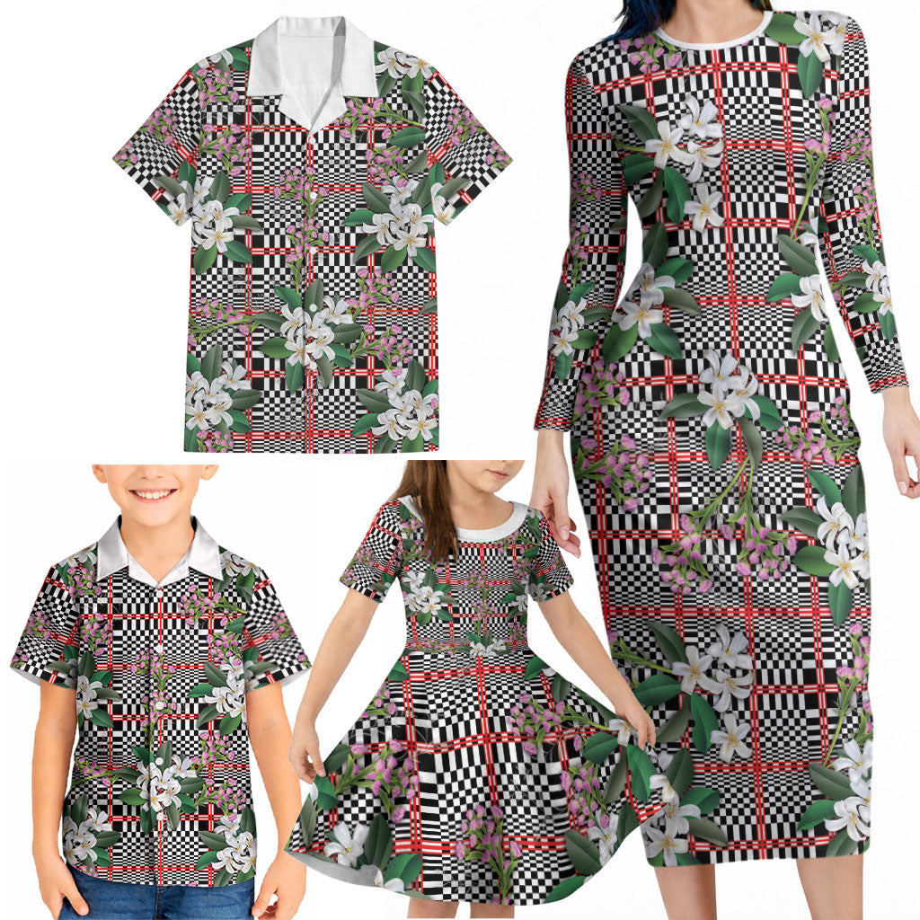 Red Binakol Motifs With Jasminum Sambac Family Matching Long Sleeve Bodycon Dress and Hawaiian Shirt Mabuhay Philippines Festival DT05 - Polynesian Pride