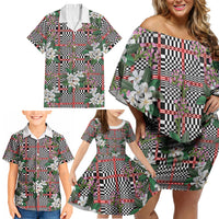 Red Binakol Motifs With Jasminum Sambac Family Matching Off Shoulder Short Dress and Hawaiian Shirt Mabuhay Philippines Festival DT05 - Polynesian Pride
