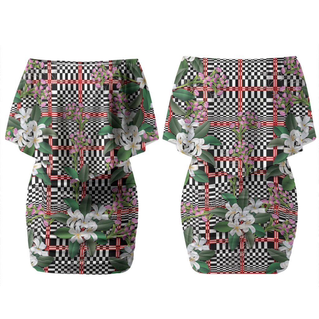 Red Binakol Motifs With Jasminum Sambac Family Matching Off Shoulder Short Dress and Hawaiian Shirt Mabuhay Philippines Festival DT05 Mom's Dress Red - Polynesian Pride