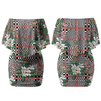 Red Binakol Motifs With Jasminum Sambac Family Matching Off Shoulder Short Dress and Hawaiian Shirt Mabuhay Philippines Festival DT05 Mom's Dress Red - Polynesian Pride