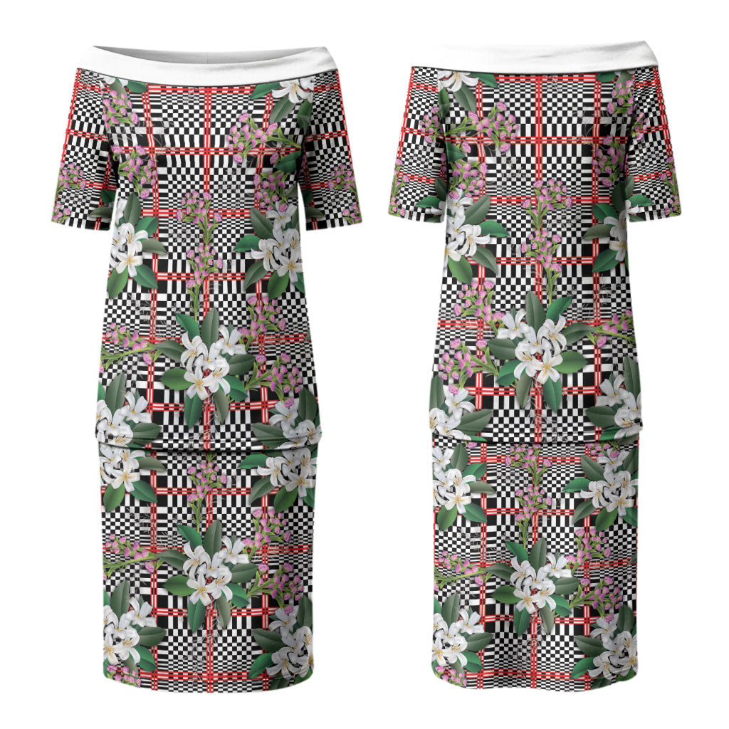Red Binakol Motifs With Jasminum Sambac Family Matching Puletasi and Hawaiian Shirt Mabuhay Philippines Festival DT05 Mom's Dress Red - Polynesian Pride