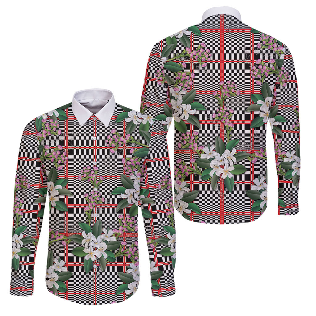 Red Binakol Motifs With Jasminum Sambac Family Matching Puletasi and Hawaiian Shirt Mabuhay Philippines Festival DT05 Dad's Shirt - Long Sleeve Red - Polynesian Pride