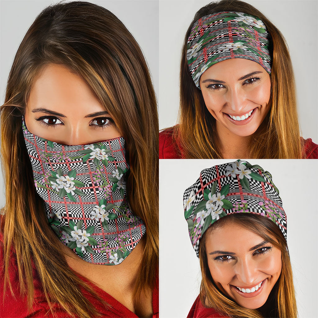 Red Binakol Motifs With Jasminum Sambac Neck Gaiter Mabuhay Philippines Festival DT05 - Polynesian Pride