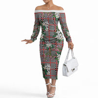 Red Binakol Motifs With Jasminum Sambac Off The Shoulder Long Sleeve Dress Mabuhay Philippines Festival DT05 Women Red - Polynesian Pride