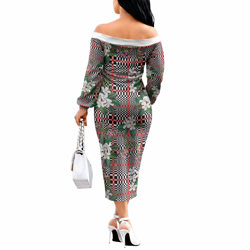 Red Binakol Motifs With Jasminum Sambac Off The Shoulder Long Sleeve Dress Mabuhay Philippines Festival DT05 - Polynesian Pride