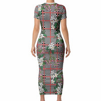 Red Binakol Motifs With Jasminum Sambac Short Sleeve Bodycon Dress Mabuhay Philippines Festival DT05 - Polynesian Pride