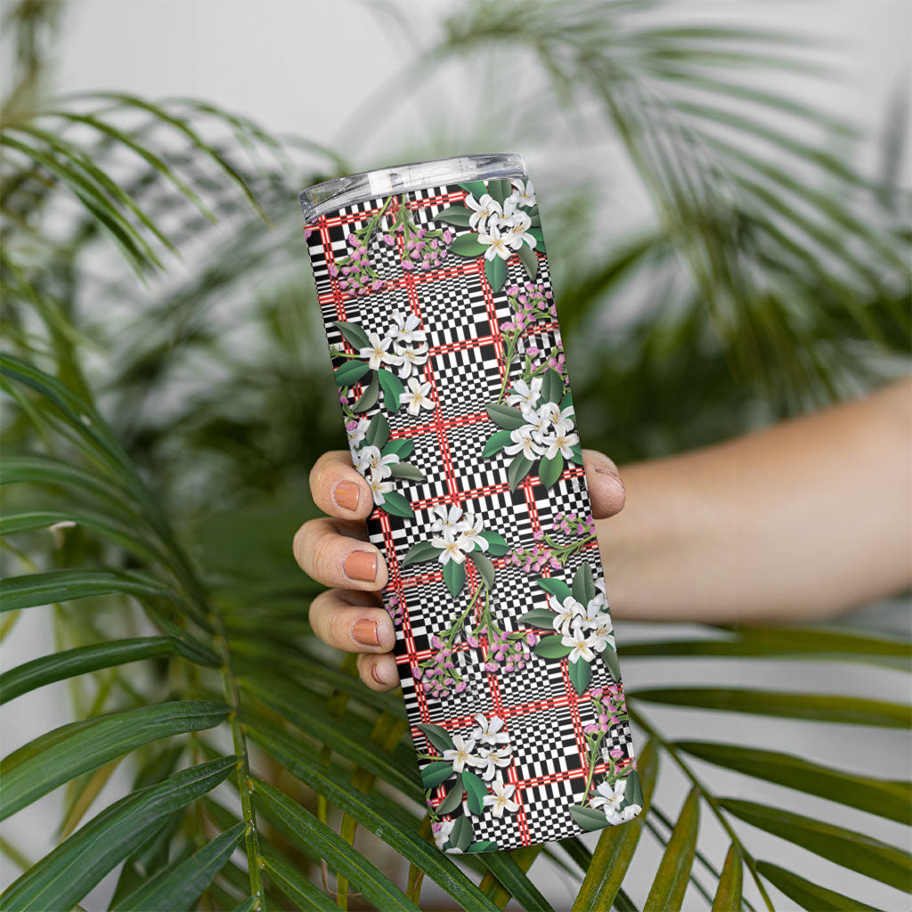 Red Binakol Motifs With Jasminum Sambac Skinny Tumbler Mabuhay Philippines Festival DT05 - Polynesian Pride
