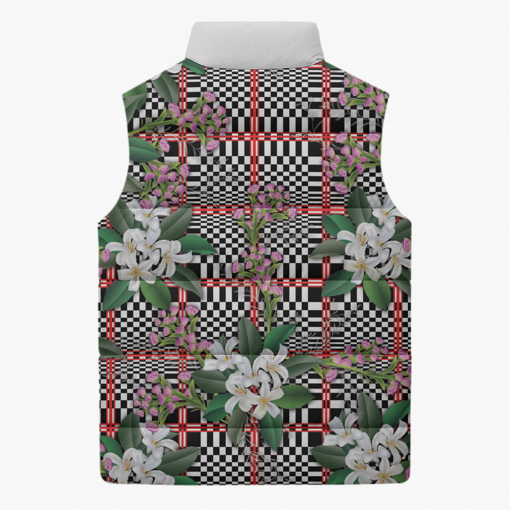 Red Binakol Motifs With Jasminum Sambac Sleeveless Puffer Jacket Mabuhay Philippines Festival DT05 - Polynesian Pride