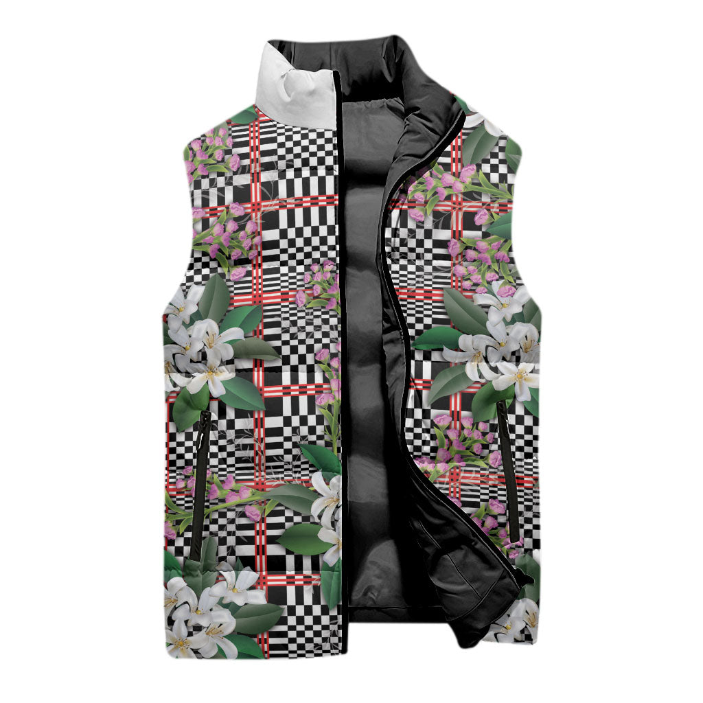 Red Binakol Motifs With Jasminum Sambac Sleeveless Puffer Jacket Mabuhay Philippines Festival DT05 - Polynesian Pride
