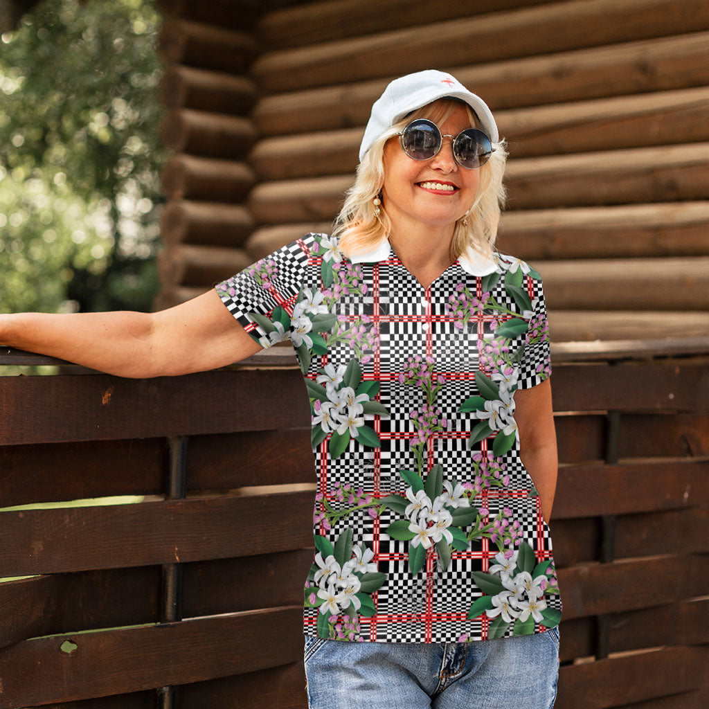 Red Binakol Motifs With Jasminum Sambac Women Polo Shirt Mabuhay Philippines Festival DT05 - Polynesian Pride
