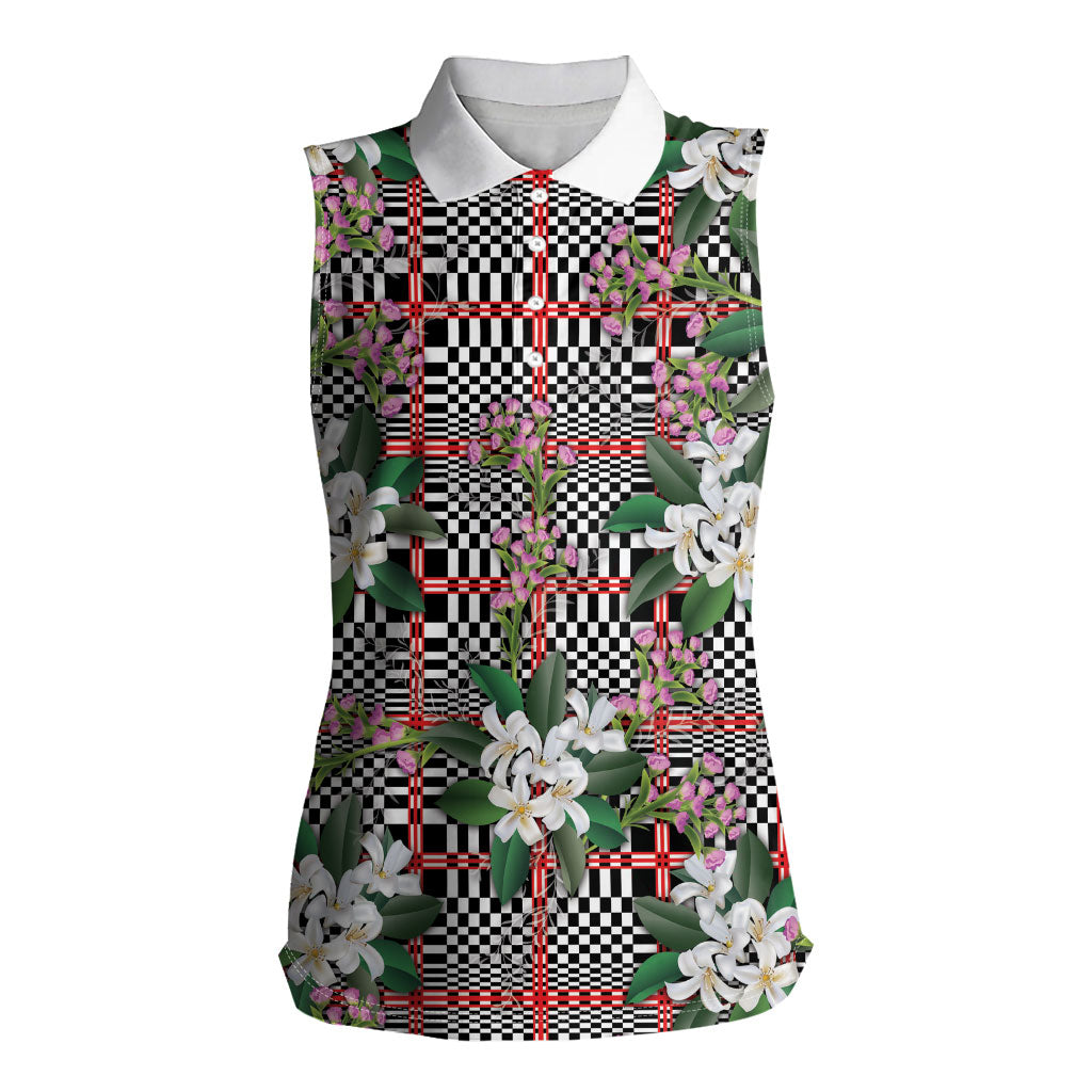 Red Binakol Motifs With Jasminum Sambac Women Sleeveless Polo Shirt Mabuhay Philippines Festival DT05 Female Red - Polynesian Pride