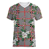 Red Binakol Motifs With Jasminum Sambac Women V-Neck T-Shirt Mabuhay Philippines Festival DT05 Female Red - Polynesian Pride