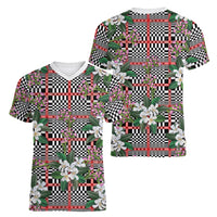 Red Binakol Motifs With Jasminum Sambac Women V-Neck T-Shirt Mabuhay Philippines Festival DT05 - Polynesian Pride