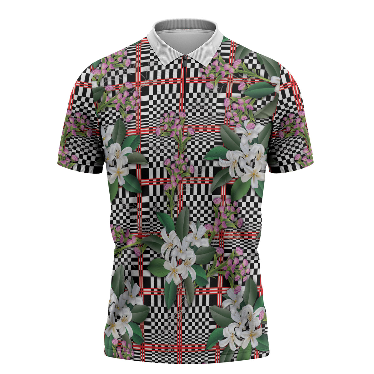 Red Binakol Motifs With Jasminum Sambac Zipper Polo Shirt Mabuhay Philippines Festival DT05 Red - Polynesian Pride