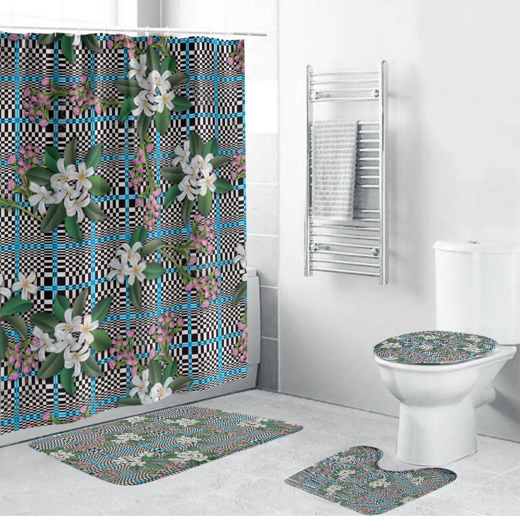 Blue Binakol Motifs With Jasminum Sambac Bathroom Set Mabuhay Philippines Festival DT05 Bathroom Set (4 pcs) Blue - Polynesian Pride