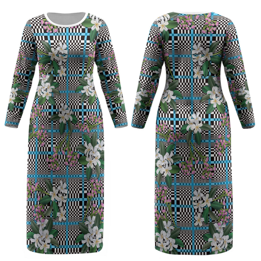 Blue Binakol Motifs With Jasminum Sambac Couples Matching Long Sleeve Bodycon Dress and Hawaiian Shirt Mabuhay Philippines Festival DT05 - Polynesian Pride