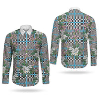 Blue Binakol Motifs With Jasminum Sambac Couples Matching Puletasi and Long Sleeve Button Shirt Mabuhay Philippines Festival DT05 - Polynesian Pride