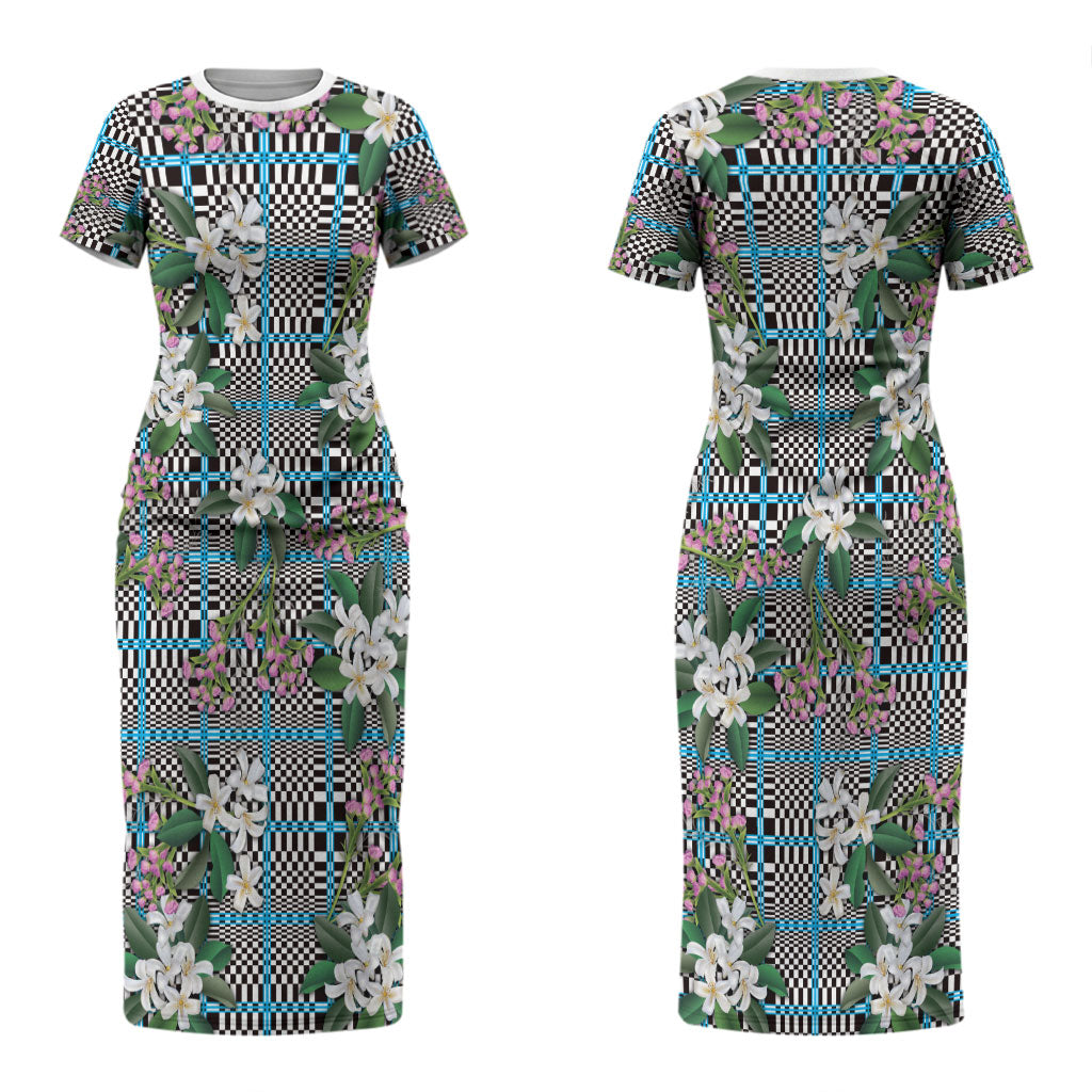 Blue Binakol Motifs With Jasminum Sambac Couples Matching Short Sleeve Bodycon Dress and Hawaiian Shirt Mabuhay Philippines Festival DT05 - Polynesian Pride