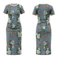 Blue Binakol Motifs With Jasminum Sambac Couples Matching Short Sleeve Bodycon Dress and Hawaiian Shirt Mabuhay Philippines Festival DT05 - Polynesian Pride