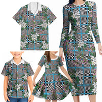 Blue Binakol Motifs With Jasminum Sambac Family Matching Long Sleeve Bodycon Dress and Hawaiian Shirt Mabuhay Philippines Festival DT05 - Polynesian Pride