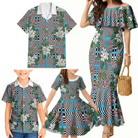 Blue Binakol Motifs With Jasminum Sambac Family Matching Mermaid Dress and Hawaiian Shirt Mabuhay Philippines Festival DT05 - Polynesian Pride