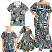 Blue Binakol Motifs With Jasminum Sambac Family Matching Off Shoulder Maxi Dress and Hawaiian Shirt Mabuhay Philippines Festival DT05 - Polynesian Pride