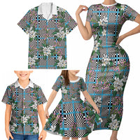 Blue Binakol Motifs With Jasminum Sambac Family Matching Short Sleeve Bodycon Dress and Hawaiian Shirt Mabuhay Philippines Festival DT05 - Polynesian Pride