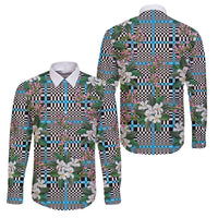 Blue Binakol Motifs With Jasminum Sambac Family Matching Short Sleeve Bodycon Dress and Hawaiian Shirt Mabuhay Philippines Festival DT05 Dad's Shirt - Long Sleeve Blue - Polynesian Pride