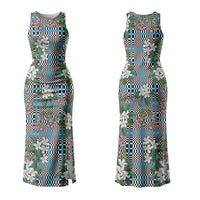 Blue Binakol Motifs With Jasminum Sambac Family Matching Tank Maxi Dress and Hawaiian Shirt Mabuhay Philippines Festival DT05 Mom's Dress Blue - Polynesian Pride