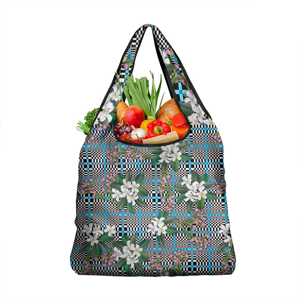 Blue Binakol Motifs With Jasminum Sambac Grocery Bag Mabuhay Philippines Festival