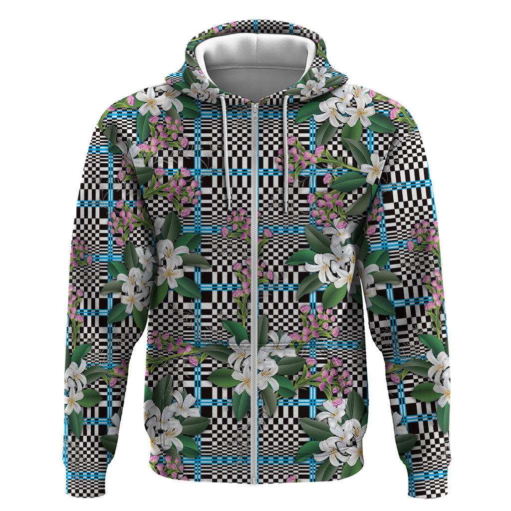 Blue Binakol Motifs With Jasminum Sambac Hoodie Mabuhay Philippines Festival DT05 Zip Hoodie Blue - Polynesian Pride