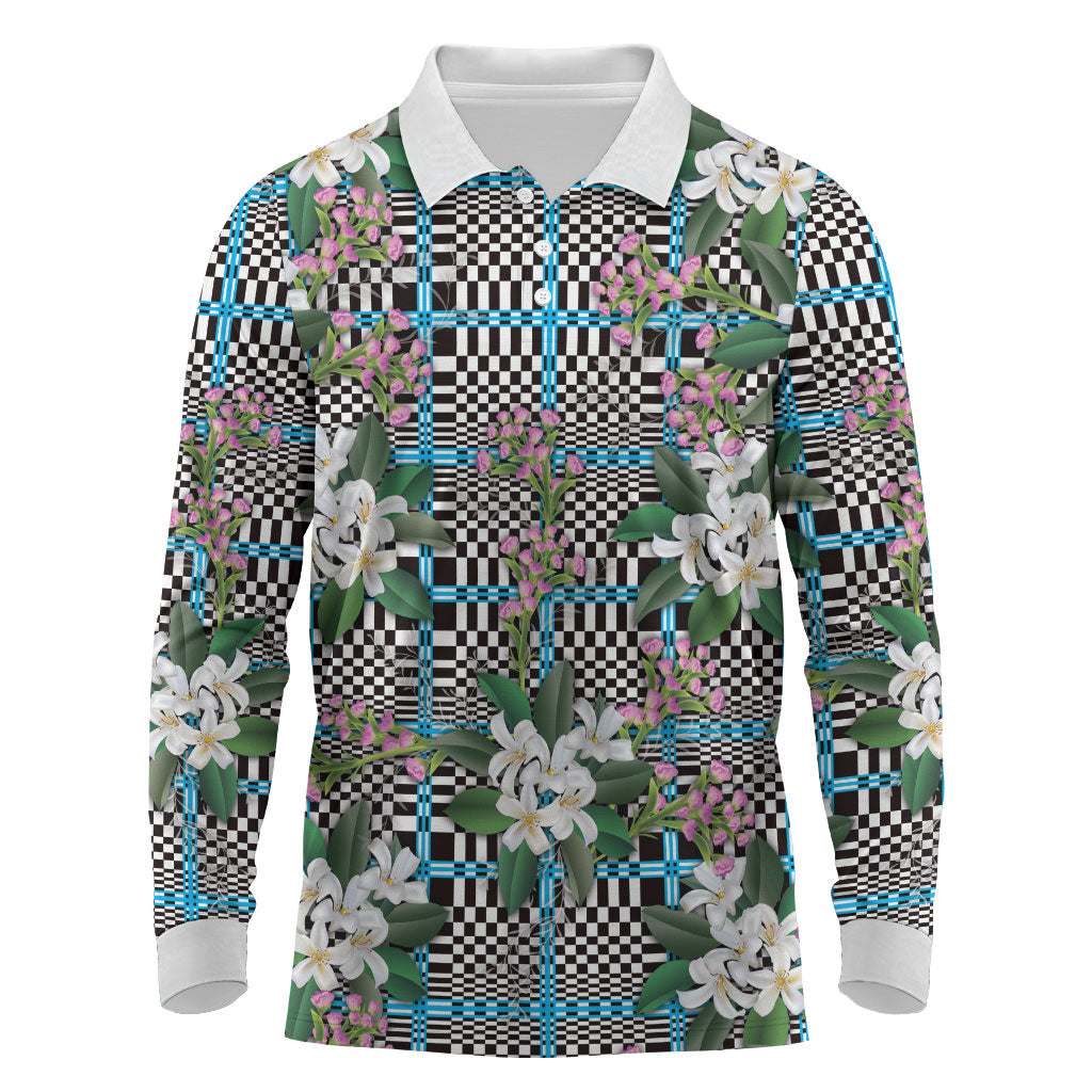 Blue Binakol Motifs With Jasminum Sambac Long Sleeve Polo Shirt Mabuhay Philippines Festival DT05 Blue - Polynesian Pride