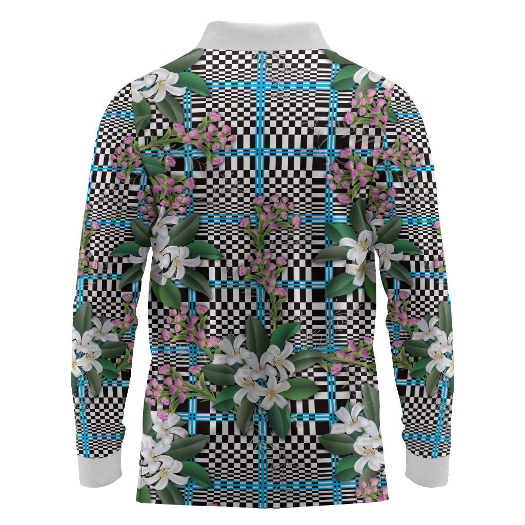 Blue Binakol Motifs With Jasminum Sambac Long Sleeve Polo Shirt Mabuhay Philippines Festival DT05 - Polynesian Pride