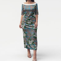 Blue Binakol Motifs With Jasminum Sambac Puletasi Mabuhay Philippines Festival DT05 Long Dress Blue - Polynesian Pride
