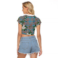 Blue Binakol Motifs With Jasminum Sambac Raglan Cropped T Shirt Mabuhay Philippines Festival DT05 - Polynesian Pride